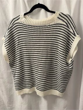 Cream and Black Striped Knit Vest